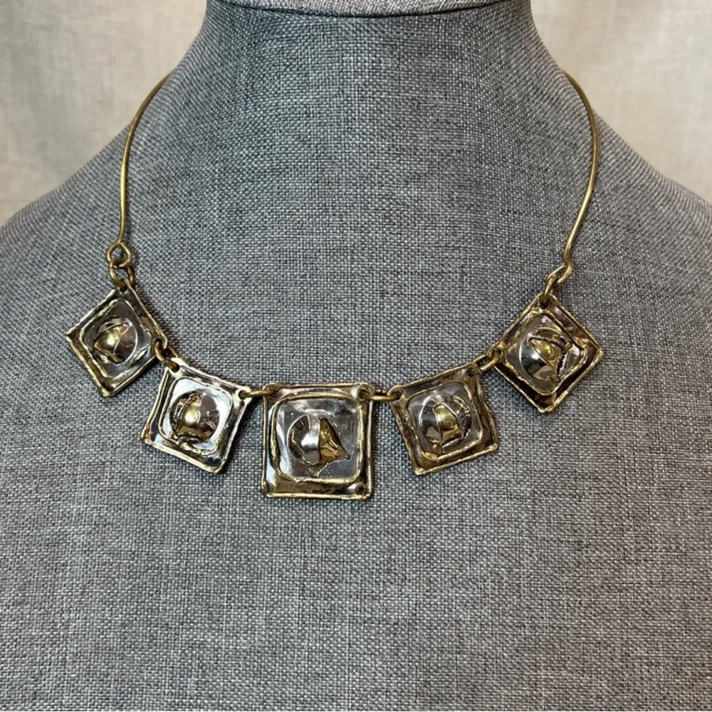 Brutalist Modern Bohemian South African handmade mixed metal necklace